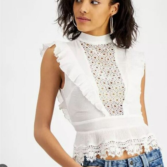 Guess Jamie White Mock Neck Top Size M - Picture 2 of 15